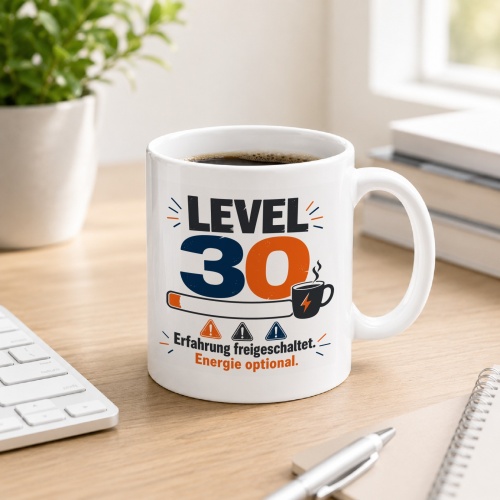 Tasse »Level 30 Erfahrung freigeschaltet. Energie...