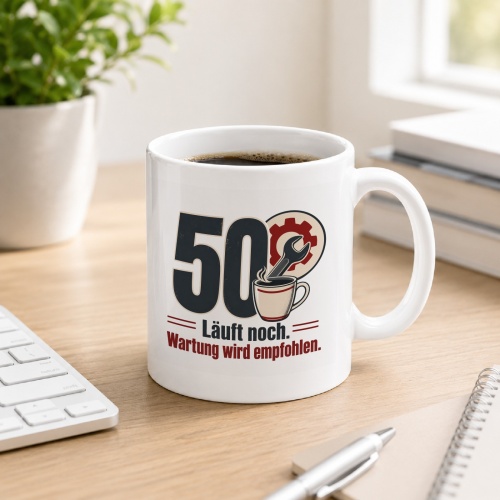 Tasse »50 Läuft noch. Wartung wird...