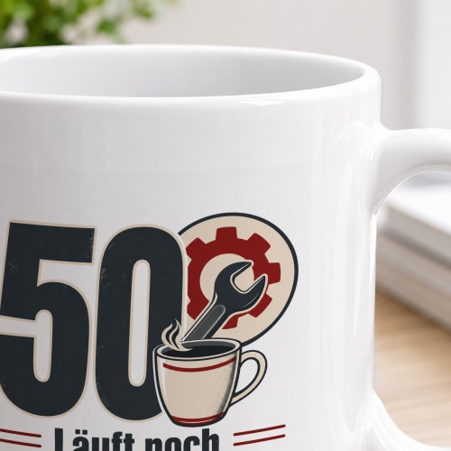 Tasse »50 Läuft noch. Wartung wird empfohlen.«