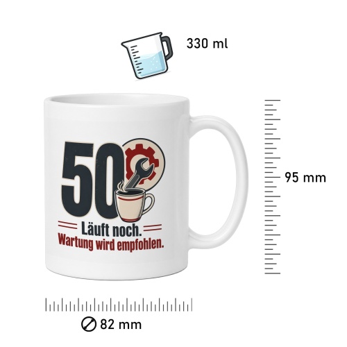 Tasse »50 Läuft noch. Wartung wird empfohlen.«