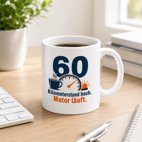 Tasse »60 Kilometerstand hoch. Motor...