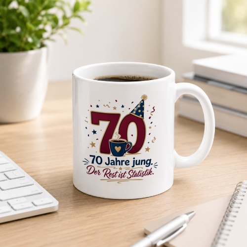 Tasse »70 Jahre jung. Der Rest ist Statistik.«