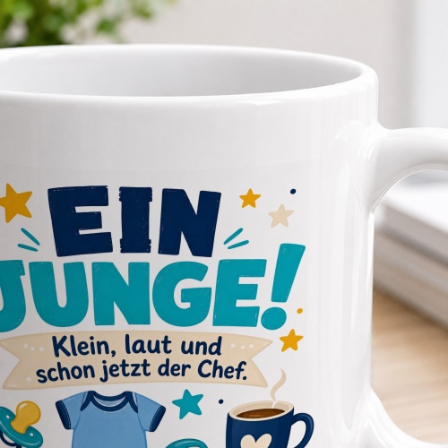 Tasse »Ein Junge! Klein, laut und schon jetzt der Chef.«