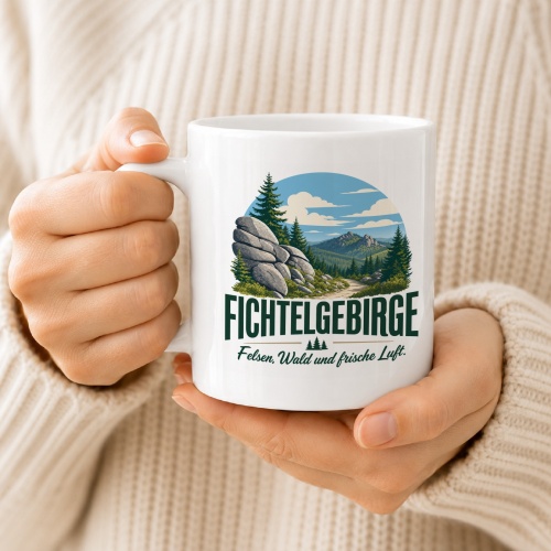 Tasse »Fichtelgebirge – Felsen, Wald und frische Luft.«