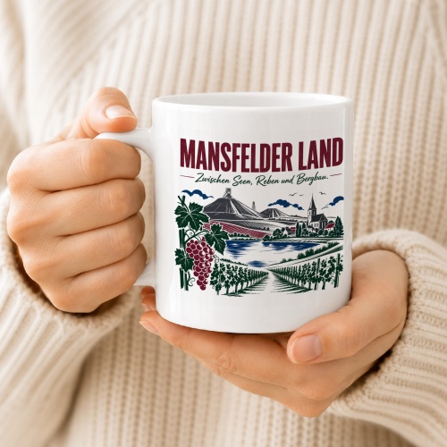 Tasse »Mansfelder Land – Zwischen Seen, Reben und Bergbau.«