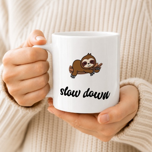 Tasse »slow down« Faultier-Motiv