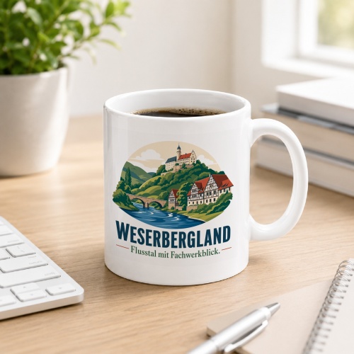 Tasse »Weserbergland Flusstal mit Fachwerkblick«