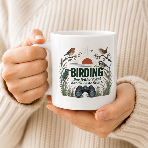 Tasse »Birding Der frühe Vogel hat die beste Sicht.«