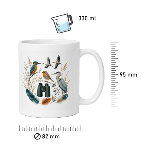 Tasse mit Vogelbeobachtungsmotiv