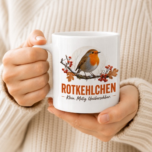 Tasse »Rotkehlchen Klein. Mutig. Unübersehbar.«