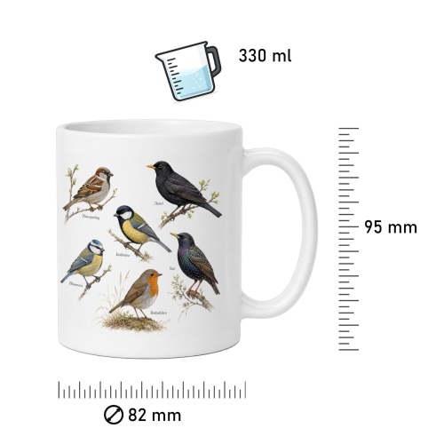 Tasse mit heimischen Singvögeln