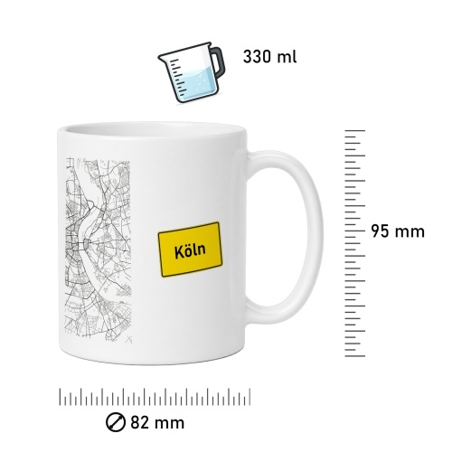 Tasse »Köln Stadtplan & Ortsschild«