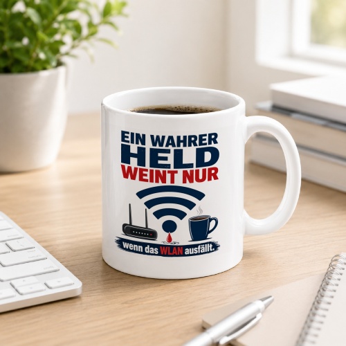 Tasse »Ein wahrer Held weint nur wenn das WLAN...