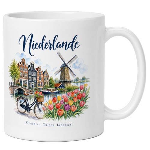 Tasse »Niederlande Grachten. Tulpen. Lebensart.«