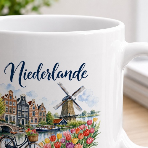 Tasse »Niederlande Grachten. Tulpen. Lebensart.«