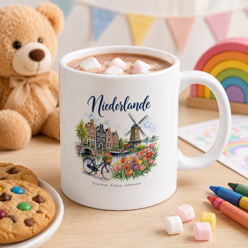 Tasse »Niederlande Grachten. Tulpen. Lebensart.«