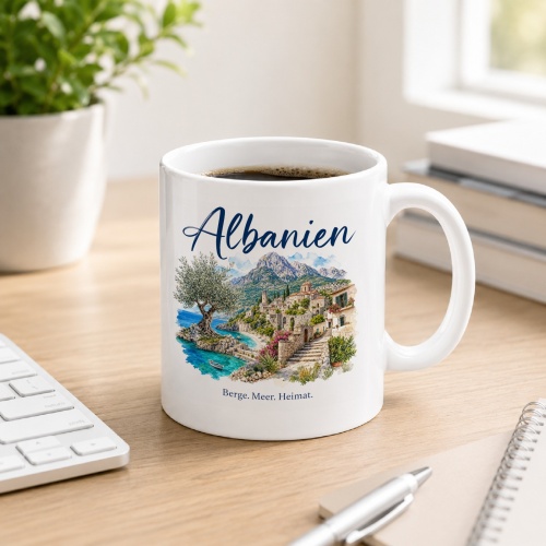 Tasse »Albanien Berge. Meer. Heimat.«