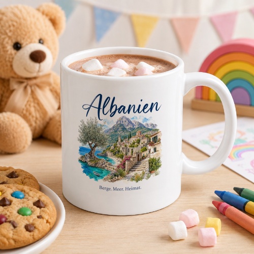 Tasse »Albanien Berge. Meer. Heimat.«