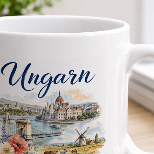 Tasse »Ungarn Donau. Puszta. Lebensfreude.«