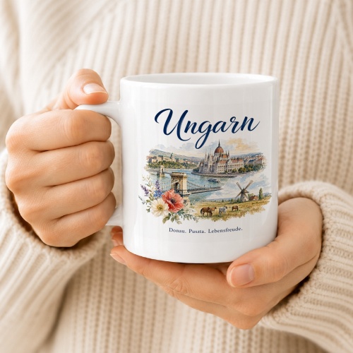 Tasse »Ungarn Donau. Puszta. Lebensfreude.«