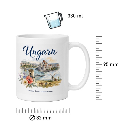 Tasse »Ungarn Donau. Puszta. Lebensfreude.«