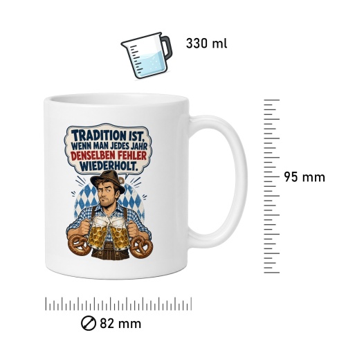 Tasse mit Bier- und Brezelmotiv