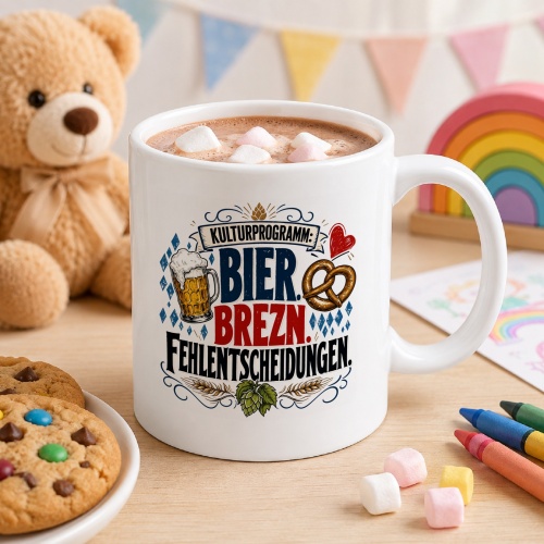 Tasse »Kulturprogramm: Bier. Brezn. Fehlentscheidungen.«