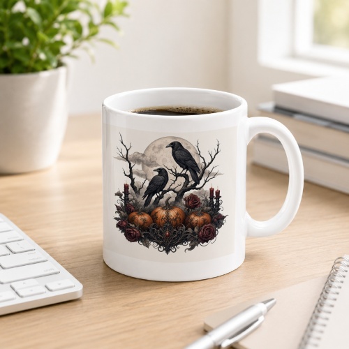 Tasse mit Rabenmotiv