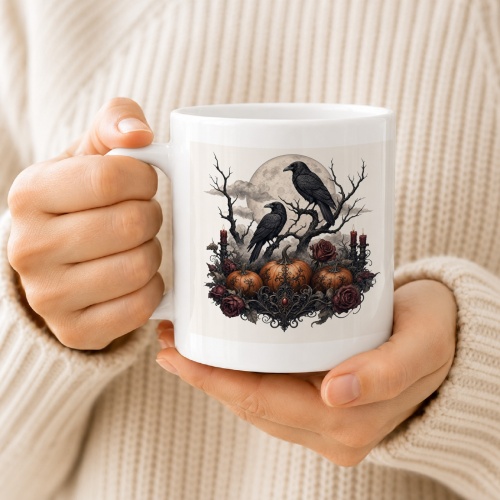 Tasse mit Rabenmotiv