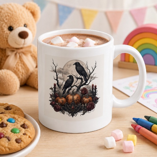Tasse mit Rabenmotiv