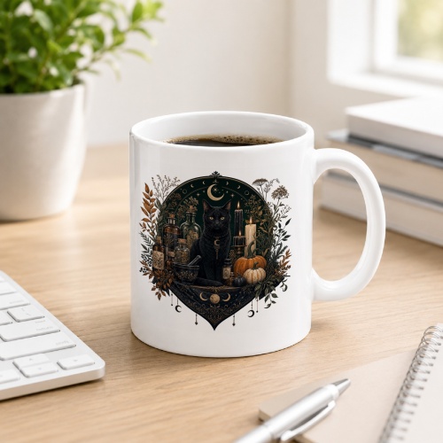 Tasse mit schwarzer Katze