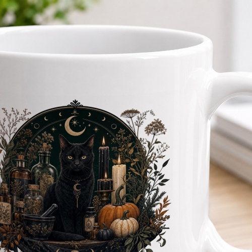 Tasse mit schwarzer Katze