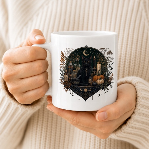 Tasse mit schwarzer Katze