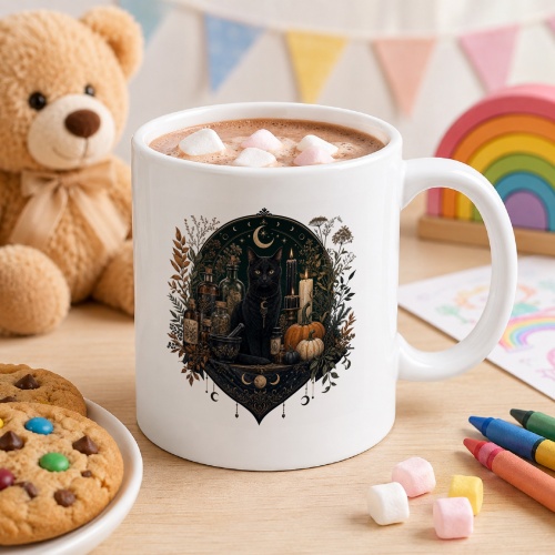 Tasse mit schwarzer Katze