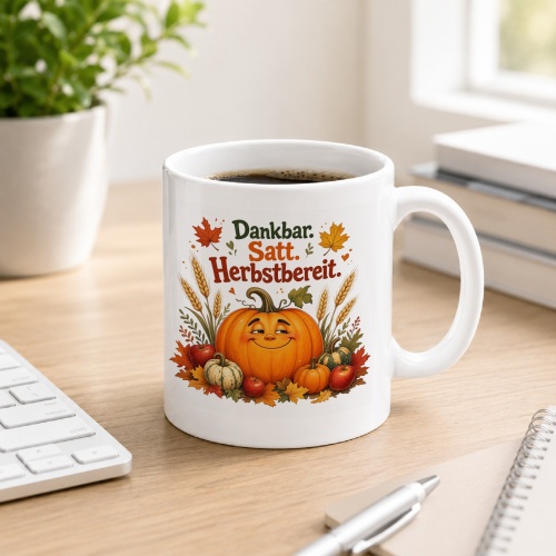 Tasse »Dankbar. Satt. Herbstbereit.«