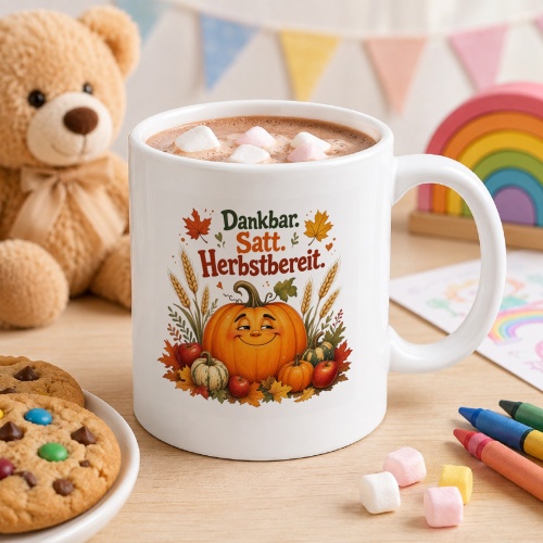 Tasse »Dankbar. Satt. Herbstbereit.«