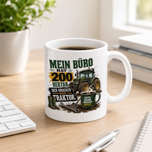 Tasse »Mein Büro hat 200 Hektar. Der Drucker...