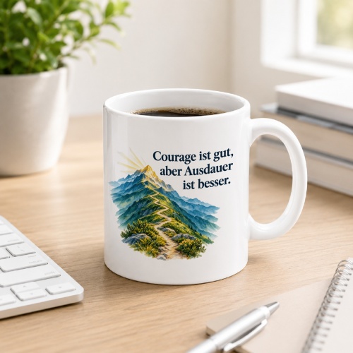 Tasse mit Spruch über Ausdauer