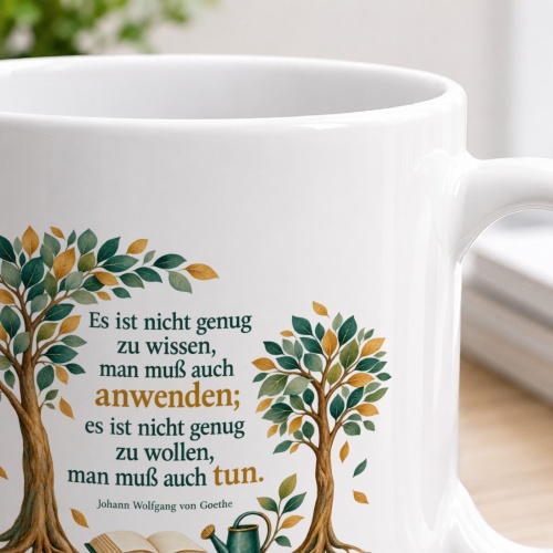 Tasse mit Spruch über Wissen