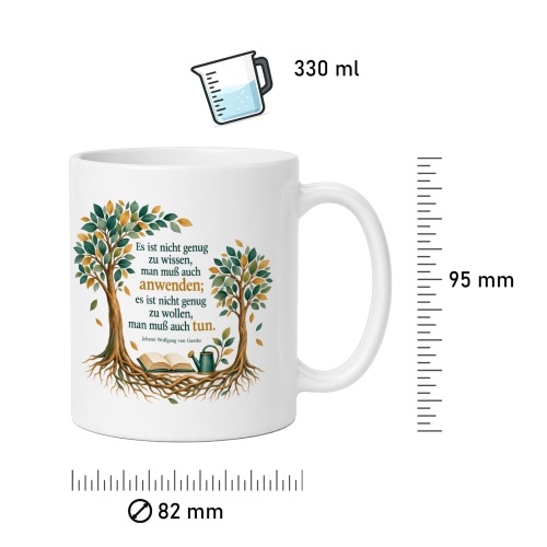 Tasse mit Spruch über Wissen