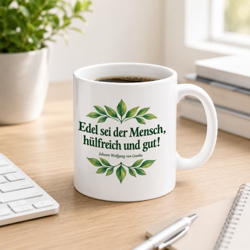 Tasse mit Spruch über Menschlichkeit