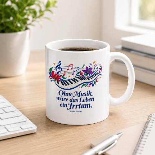 Tasse mit Spruch über Musik