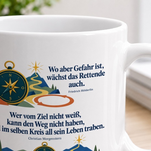 Tasse mit Spruch über Orientierung