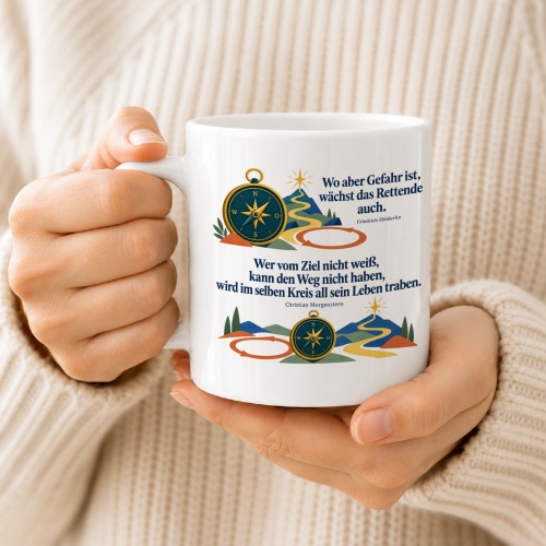 Tasse mit Spruch über Orientierung
