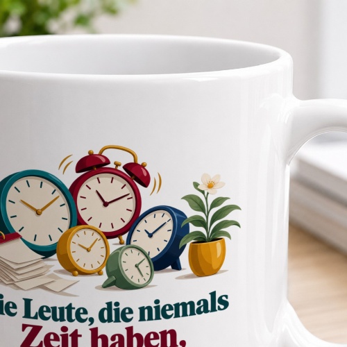 Tasse mit Spruch über Zeit