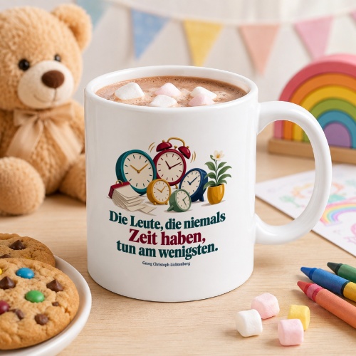 Tasse mit Spruch über Zeit