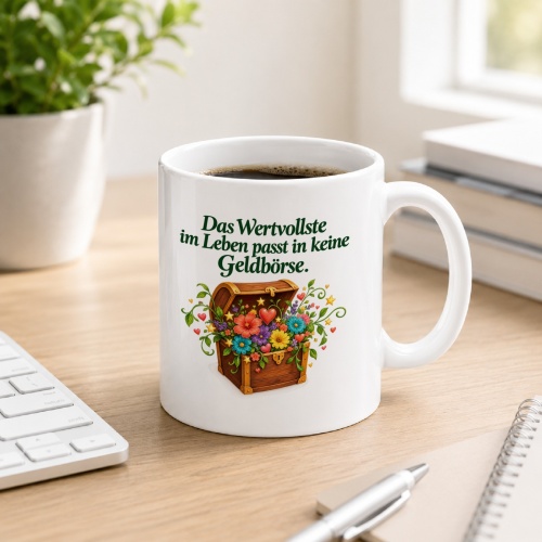 Tasse mit Spruch über Leben