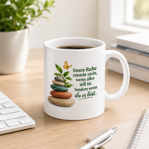 Tasse mit Spruch über innere Ruhe