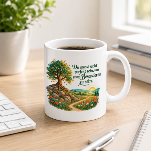 Tasse mit Spruch über Besonderes