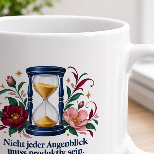 Tasse mit Spruch über Zeit